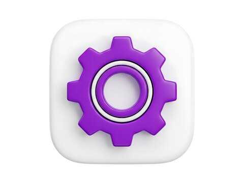Purple gear icon representing system settings on a soft rounded square base