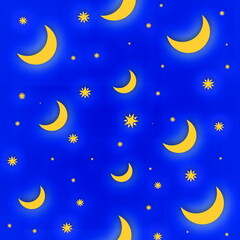 Fototapeta premium Seamless Crescent Moon and Stars Night Sky Pattern