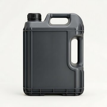 Black plastic jerrycan container for liquid storage or chemical products. heavy-duty jug designs
