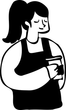Hand Drawn Cafe Waiter Serving Ice Coffee Outline Clipart