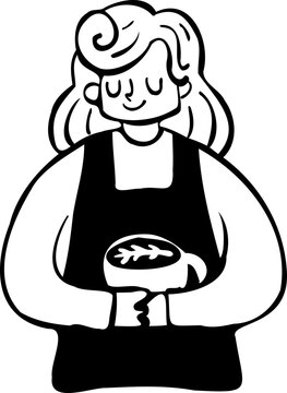 Hand Drawn Cafe Waiter Serving Coffee Latte Outline Clipart