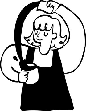Hand Drawn Cafe Barista Making Coffee Outline Clipart