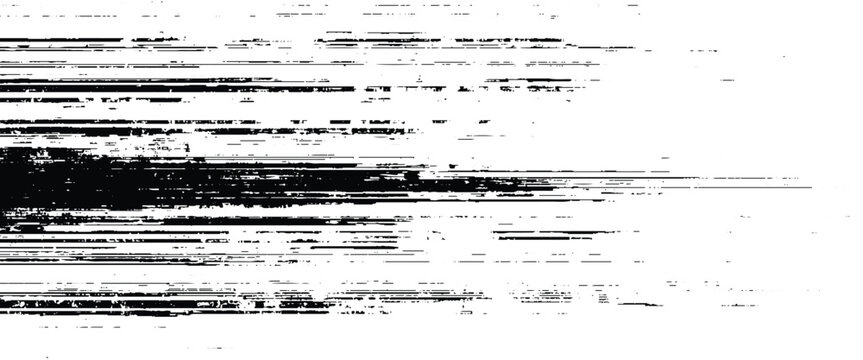 Black and white abstract horizontal lines and shapes on white background with distressed texture