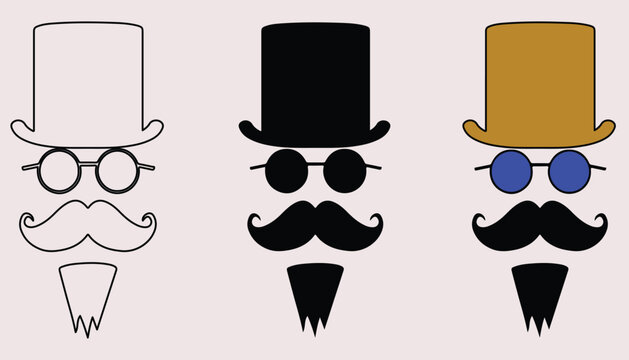 Minimalist gentleman vector icon set with top hat mustache glasses and beard