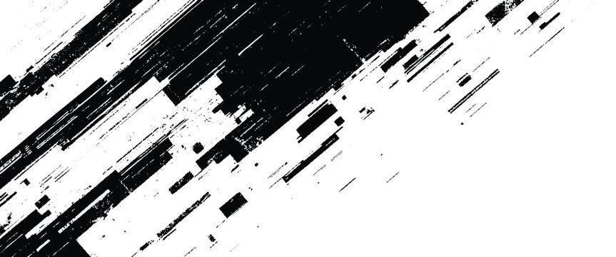 Black and white distressed diagonal lines and rectangular shapes abstract background texture
