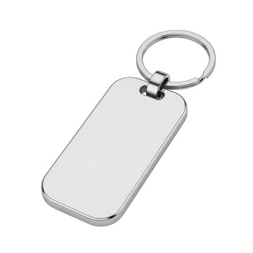 Blank metal keychain with ring for branding isolated on transparent background