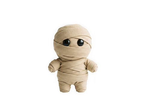 Cute mummy doll wrapped in bandages isolated on transparent background
