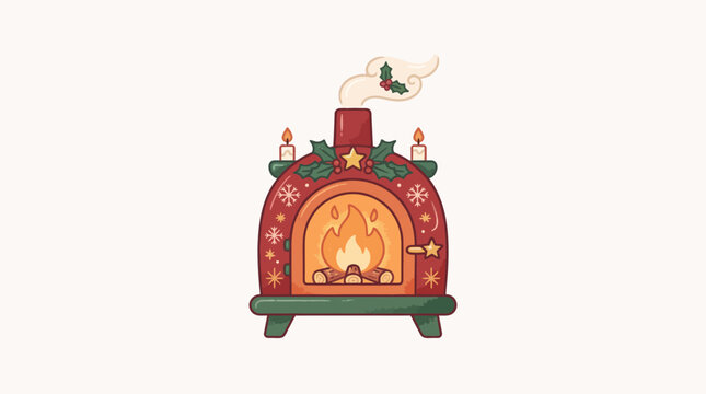 Cozy Christmas Fireplace Illustration Featuring Festive Holiday Decor Elements
