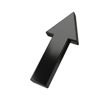 Black 3d arrow pointing up diagonal sign isolated on transparent background