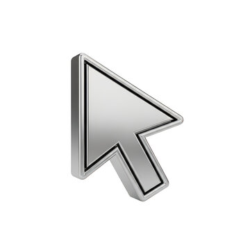 Metallic 3d computer mouse cursor pointer icon isolated on transparent background