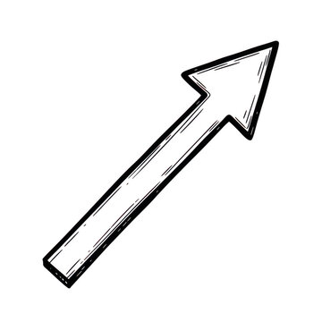 Hand drawn sketch of an arrow pointing up and to the right isolated on transparent background