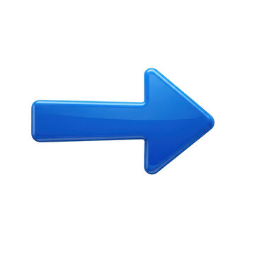 Shiny blue arrow pointing to the right isolated on transparent background