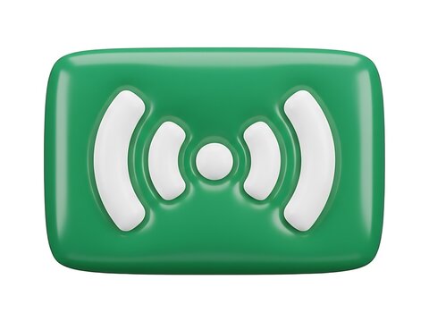 A 3d rendered green rectangular button with a white wireless signal symbol