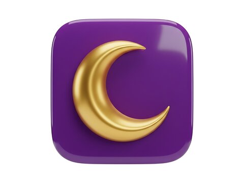 A golden crescent moon icon centered on a smooth purple rounded square button