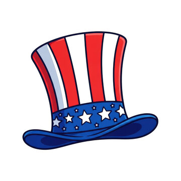 American flag top hat with stars and stripes pattern isolated on transparent background