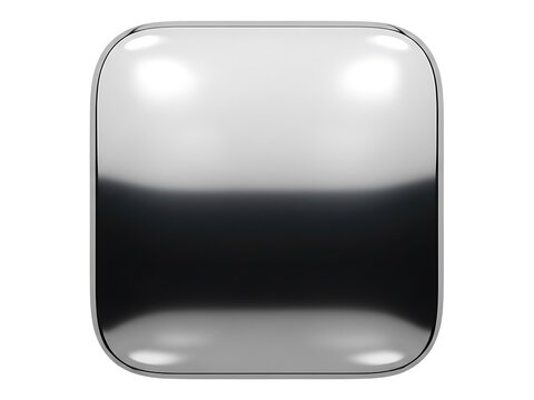 A sleek square metallic app icon with rounded corners and glossy reflection