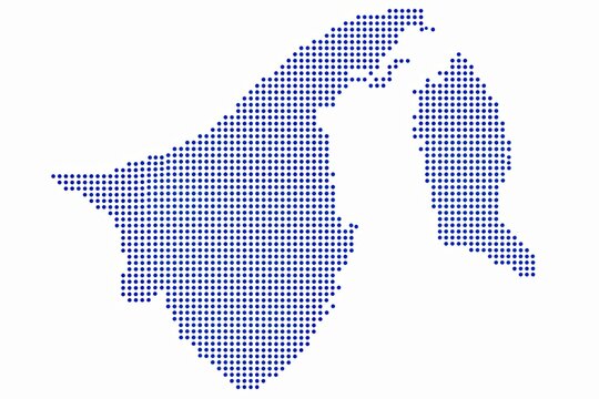 Blue halftone dot pattern shaped like a stylized letter r symbol