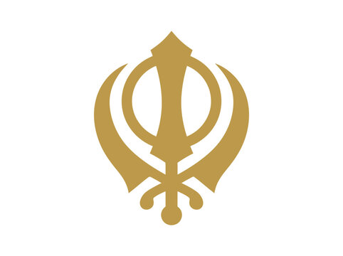 Golden Khanda symbol representing the Sikh faith isolated on a white background.