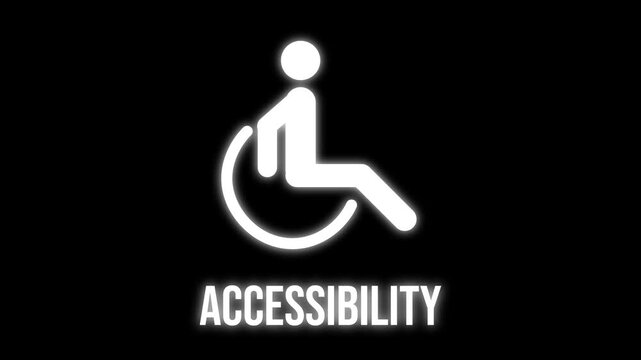 Clear, glowing wheelchair icon on black