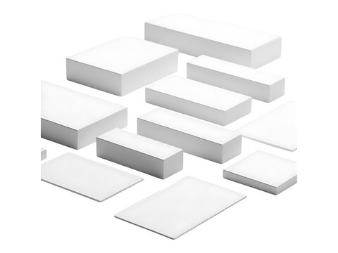 A collection of white rectangular blocks arranged in a minimalist composition