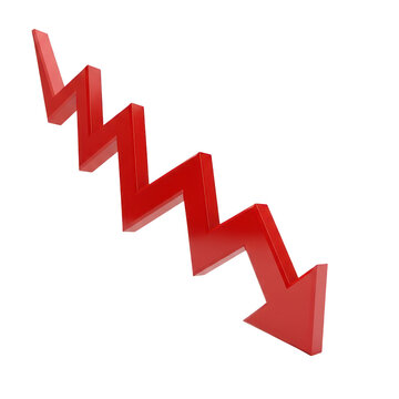 Red 3d zig zag arrow pointing down isolated on transparent background