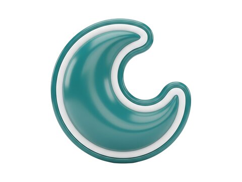 A stylized teal crescent moon icon featuring smooth rounded edges and borders