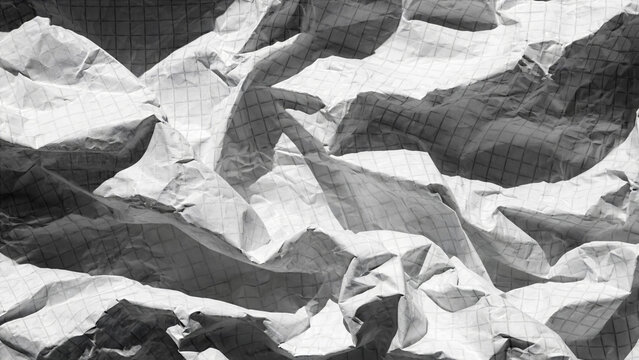 Abstract Harsh Crumpled Paper Texture Backdrop with Hard Creases Fold Lines and Subtle Grid