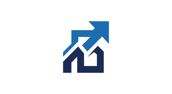Upward Arrow Graph Above House Silhouette - Real Estate Growth Concept