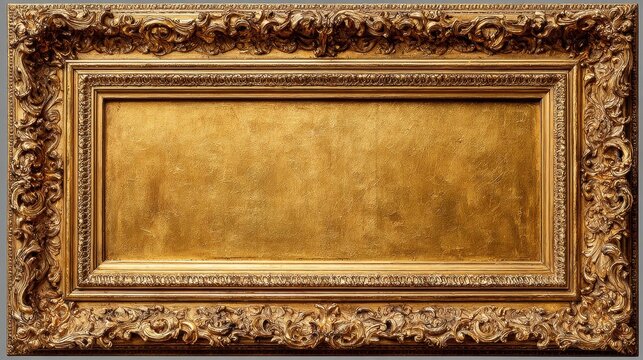 Square baroque frame with intricate decorative details and transparent center, elegant ornate design, classic antique style, symmetrical luxurious border, refined artistic craftsmanship
