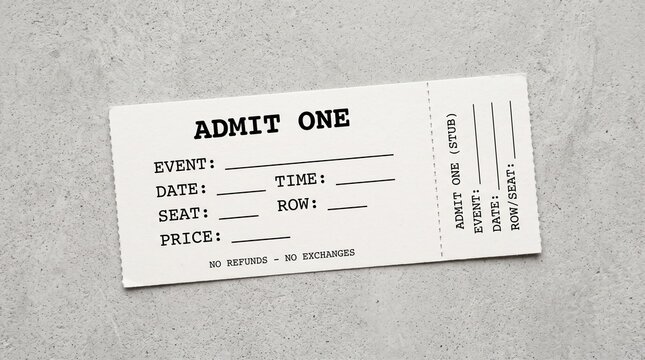 Blank admit one ticket for events and entertainment shows.