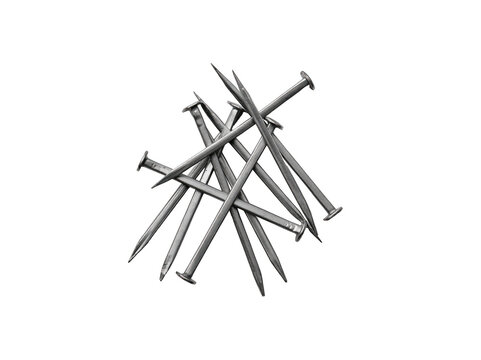 Pile of steel construction nails isolated on white background