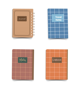 Colorful notebooks and journals for writing and travel on transparent background