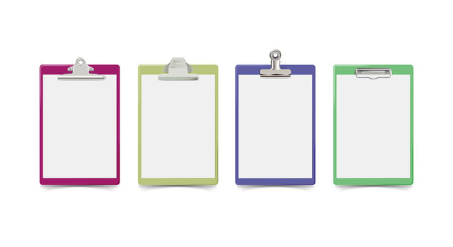 Four colorful clipboards for notes and to-do lists transparent background