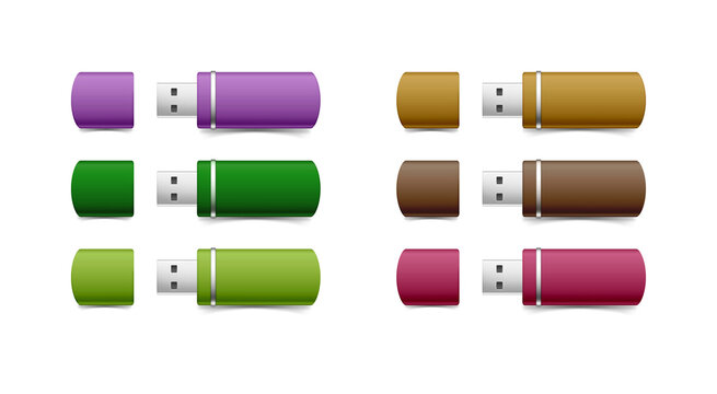Colorful USB flash drives with transparent background