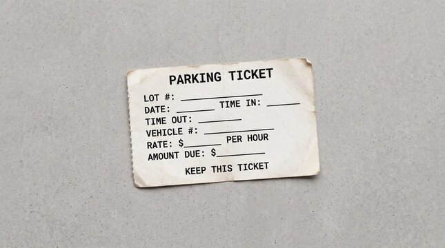 Blank paper parking ticket for vehicle storage documentation.