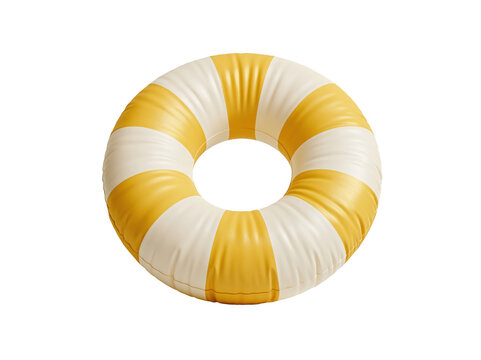 Yellow and white striped inflatable pool float isolated on a white background