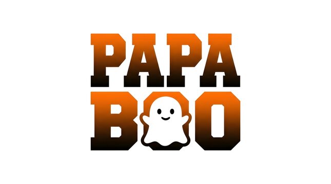 Papa boo typography design with a cute white ghost replacing the letter a, featuring orange and black gradient text
