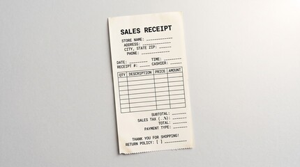 Fototapeta premium Blank sales receipt template for business accounting and bookkeeping.