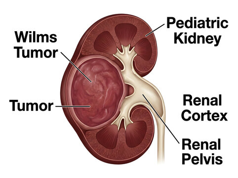 Wilms tumor in a pediatric kidney diagram isolated on white background