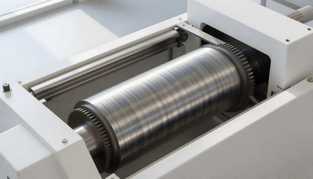 Metal coil rotating in an automated industrial rolling mill machine