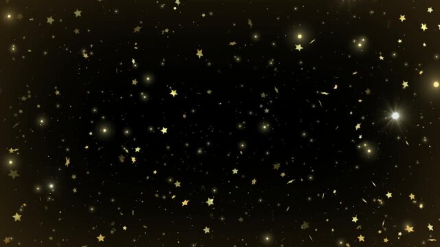 Inspiring motivational quote with glowing gold stars and particles on a dark background with white frame with background filled