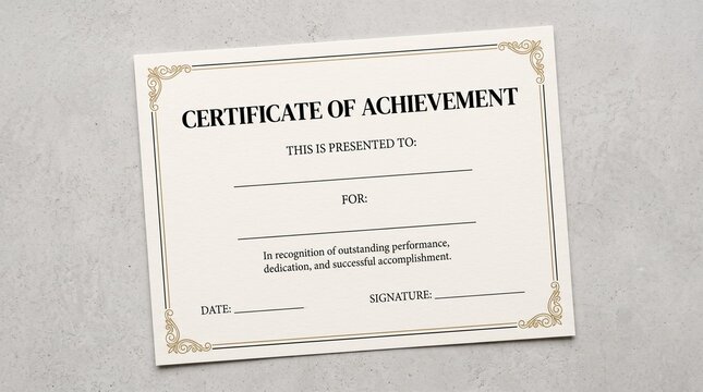 Certificate of achievement template for professional recognition and awards.