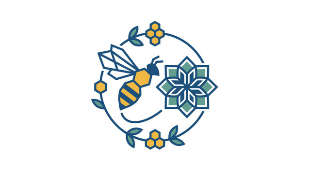 Bee Icon With Floral Wreath And Honeycomb Element