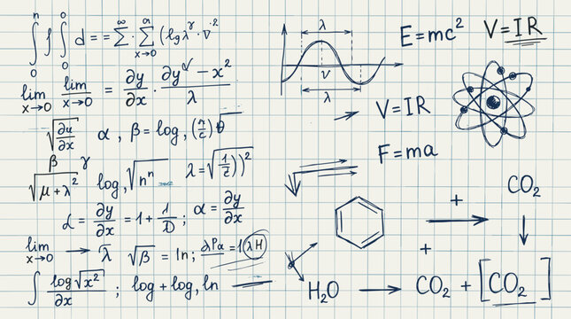 Physics formula doodle vector hand drawn equation sketch illustration