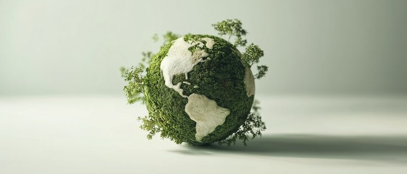 Living Moss-Covered Earth Globe with Green Plants