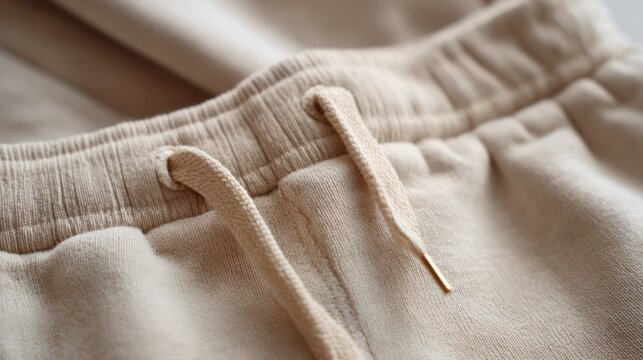 Close up of beige drawstring waistband