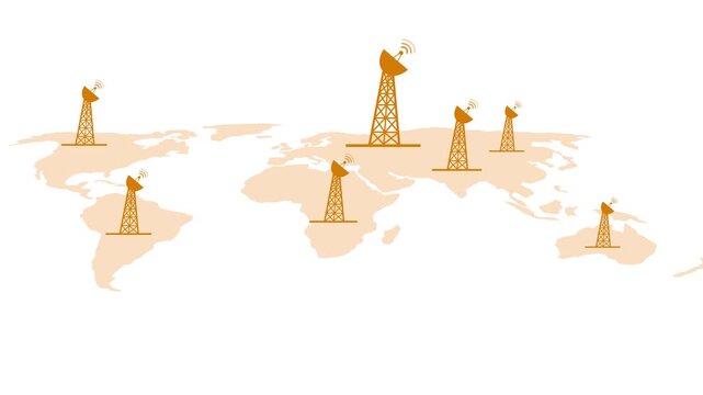 Global wireless communication network concept world map animation