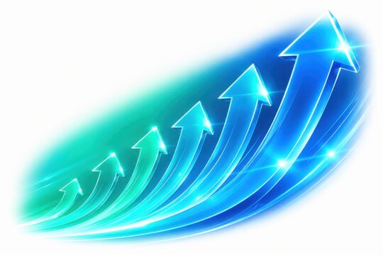 Glowing blue and green arrows pointing up as a sign of business growth