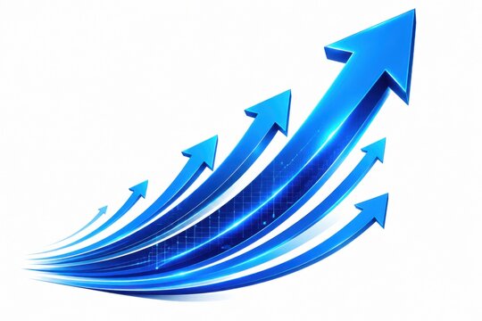 Shiny blue arrows pointing up showing business growth and success