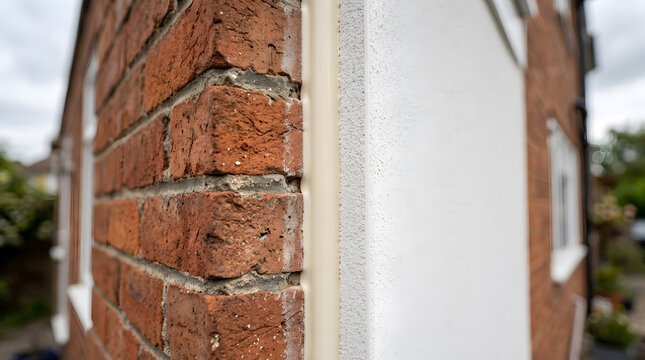 external wall insulation on brick house | modern textured render finish | brick and render junction close up | residential wall refurbishment cladding